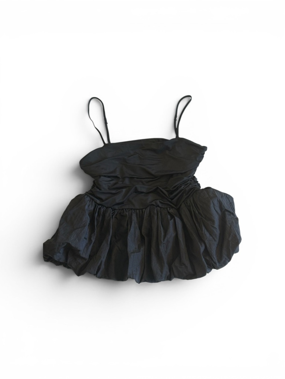 Black Ruffled Spaghetti Strap Tank Top